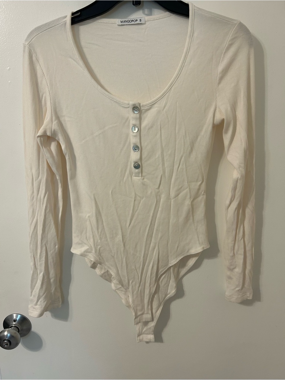 Mango Ivory Long-Sleeve Ribbed Henley Bodysuit